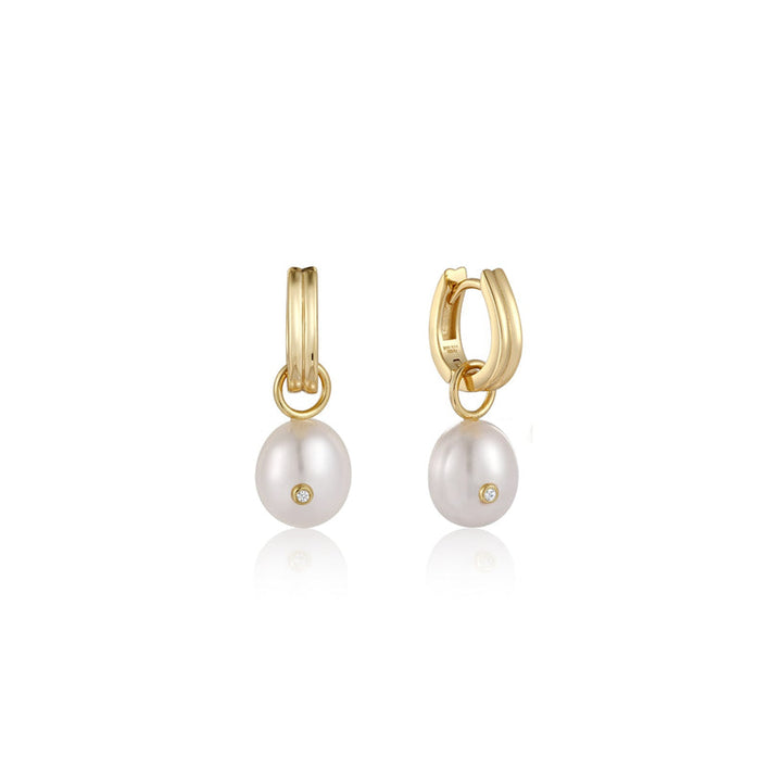 Kingfisher Road Ania Haie PEARL DROP SPARKLE HUGGIE HOOP EARRINGS-GOLD