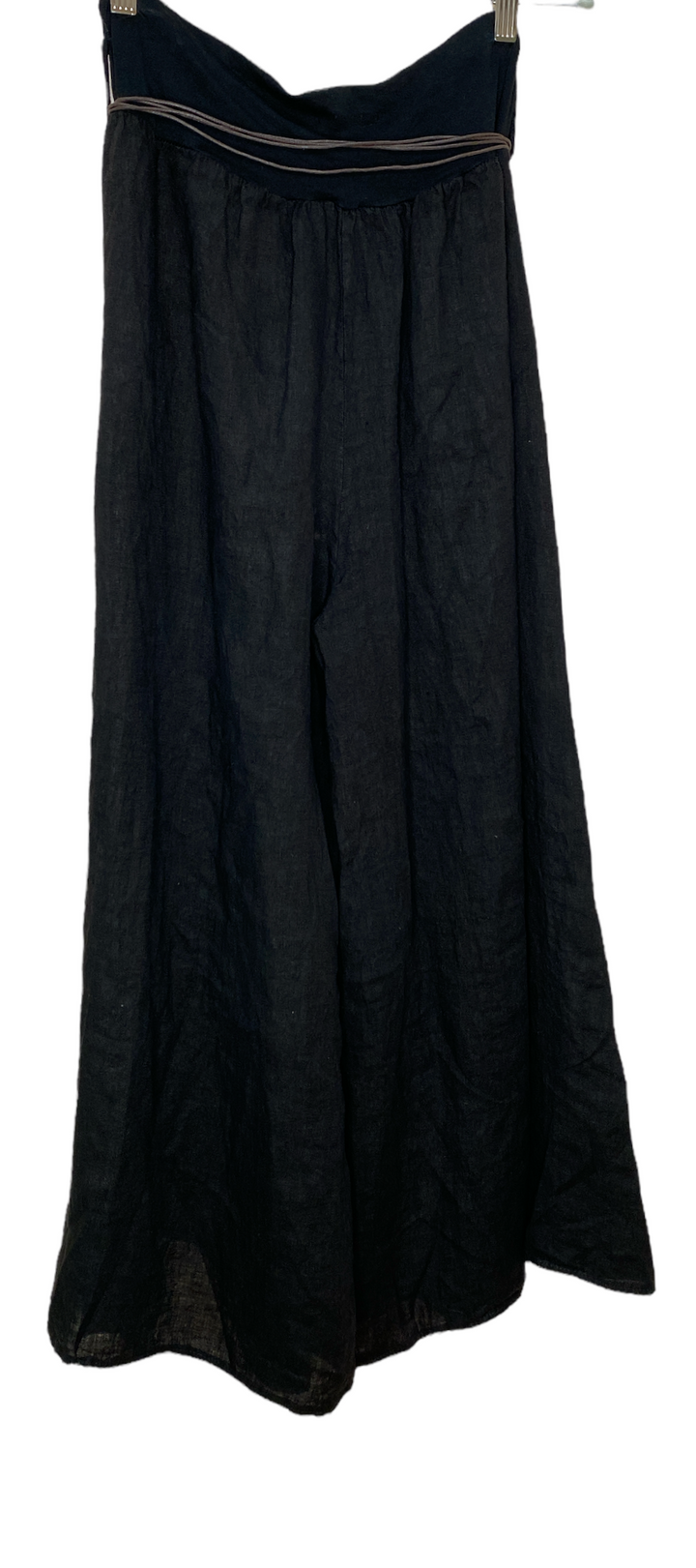 BELTED LINEN PALAZZO PANTS - BLACK