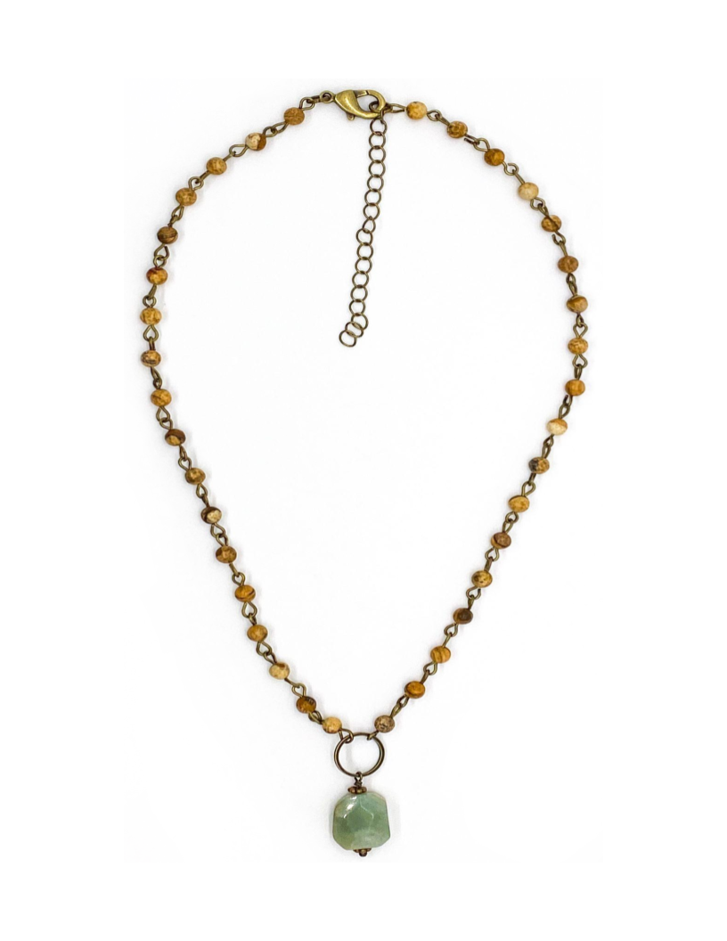TURQUOISE PENDANT ON NATURAL BEADED CHAIN - Kingfisher Road - Online Boutique