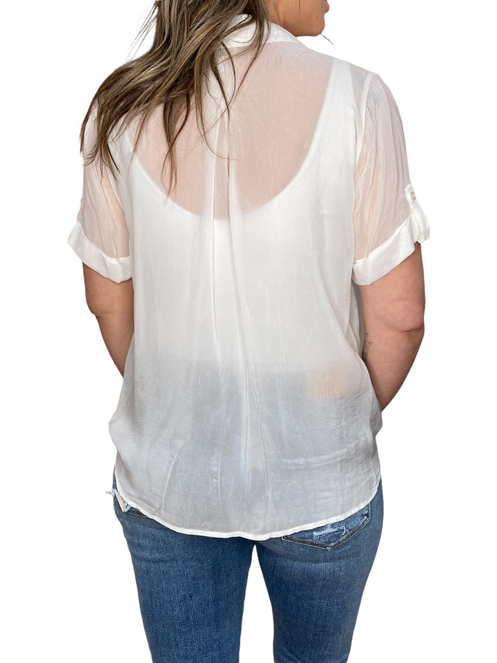 SHORT SLEEVE BUTTON DOWN TOP - IVORY