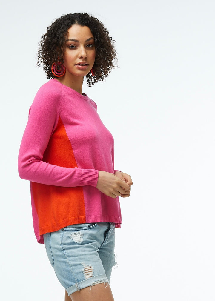 EMBROID. HEART COLOR BLOCK SWEATER - PINK - Kingfisher Road - Online Boutique