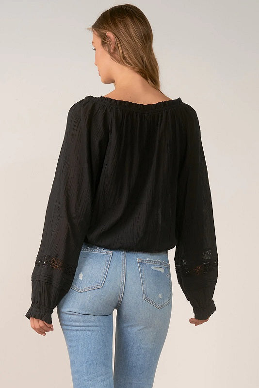 LONG SLEEVE PEASANT TOP- BLACK - Kingfisher Road - Online Boutique