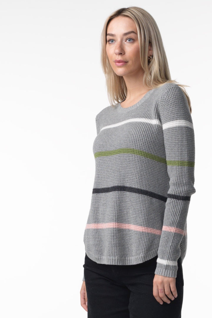 WAFFLE WITH STRIPE SWEATER - MARL - Kingfisher Road - Online Boutique