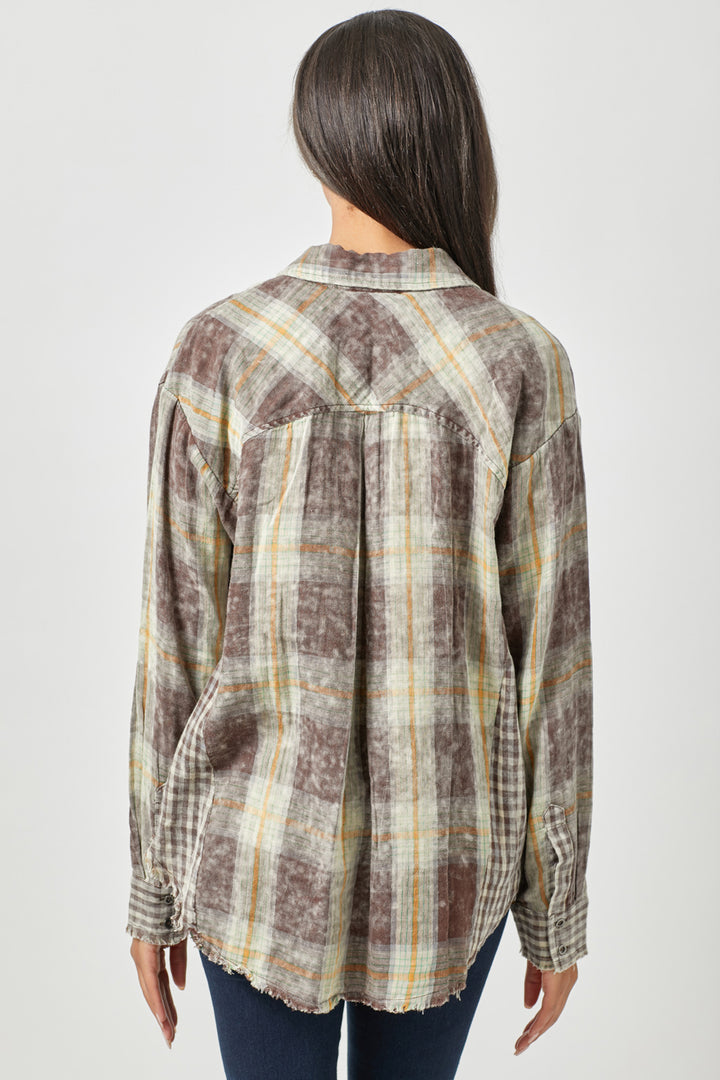 PLAID L/S BUTTON DOWN-CHOCOLATE - Kingfisher Road - Online Boutique