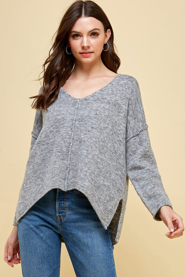 V-Neck Sweater With Stitch Detail - Kingfisher Road - Online Boutique