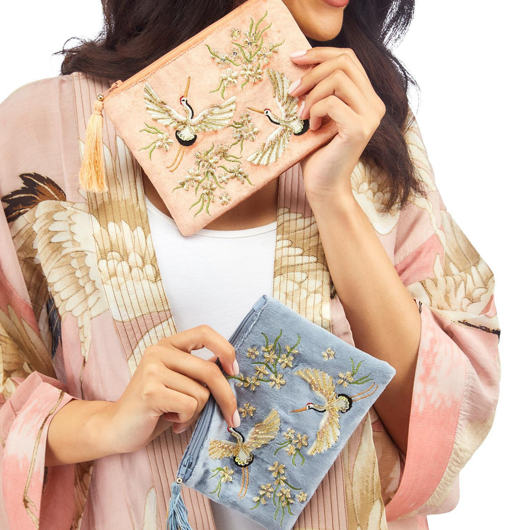 HAIL THE HERON EMBROIDERED POUCH - Kingfisher Road - Online Boutique