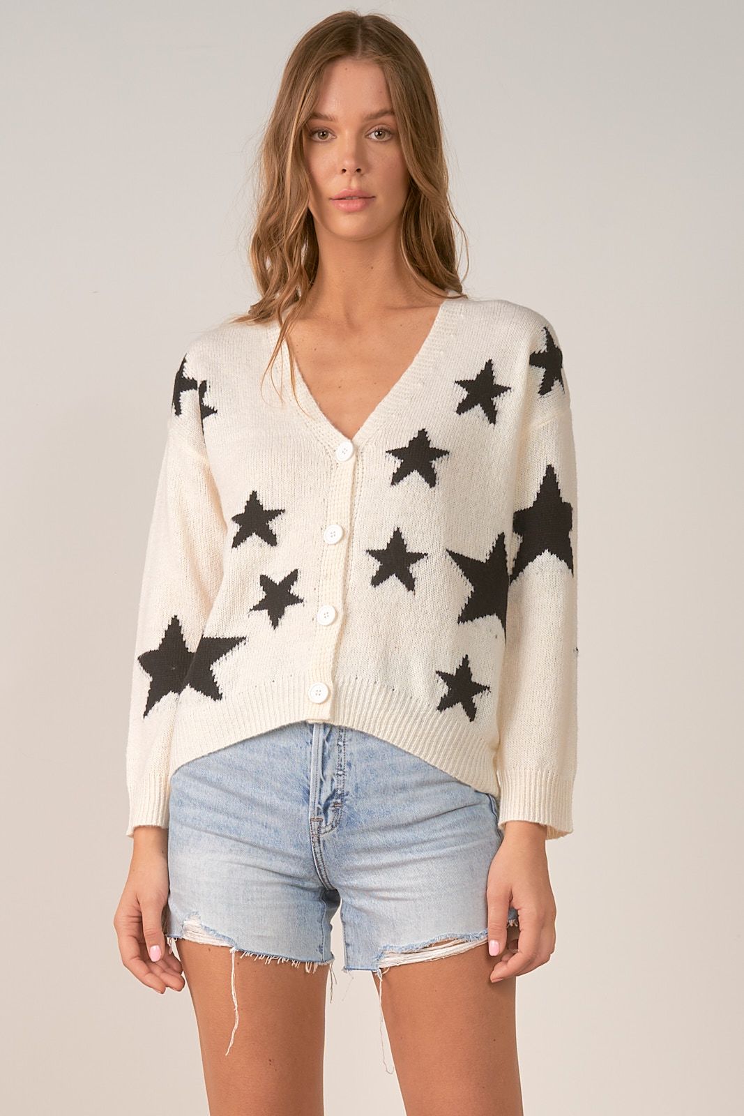 V-NECK STAR BUTTON CARDIGAN - Kingfisher Road - Online Boutique