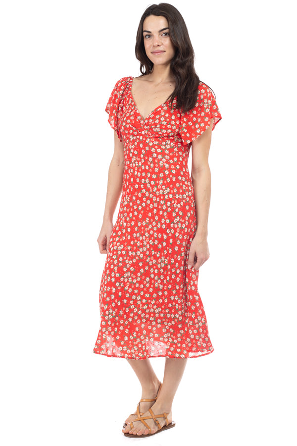 V-Neck Midi Dress - Watermelon - Kingfisher Road - Online Boutique