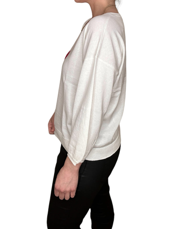 RED HEART SWEATER-CREAM - Kingfisher Road - Online Boutique