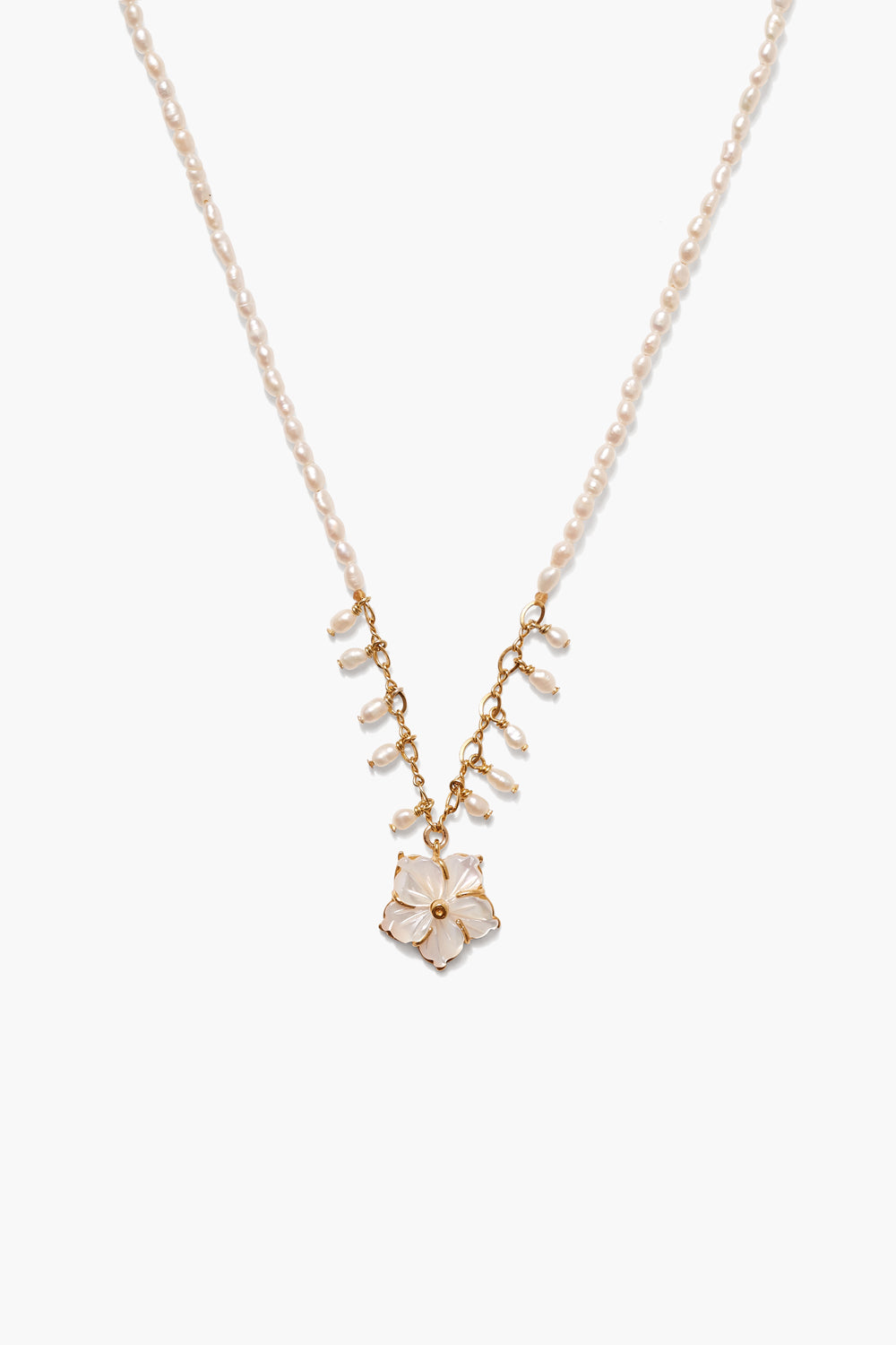 WHITE PEARL FLOWER CHARM NECKLACE - Kingfisher Road - Online Boutique