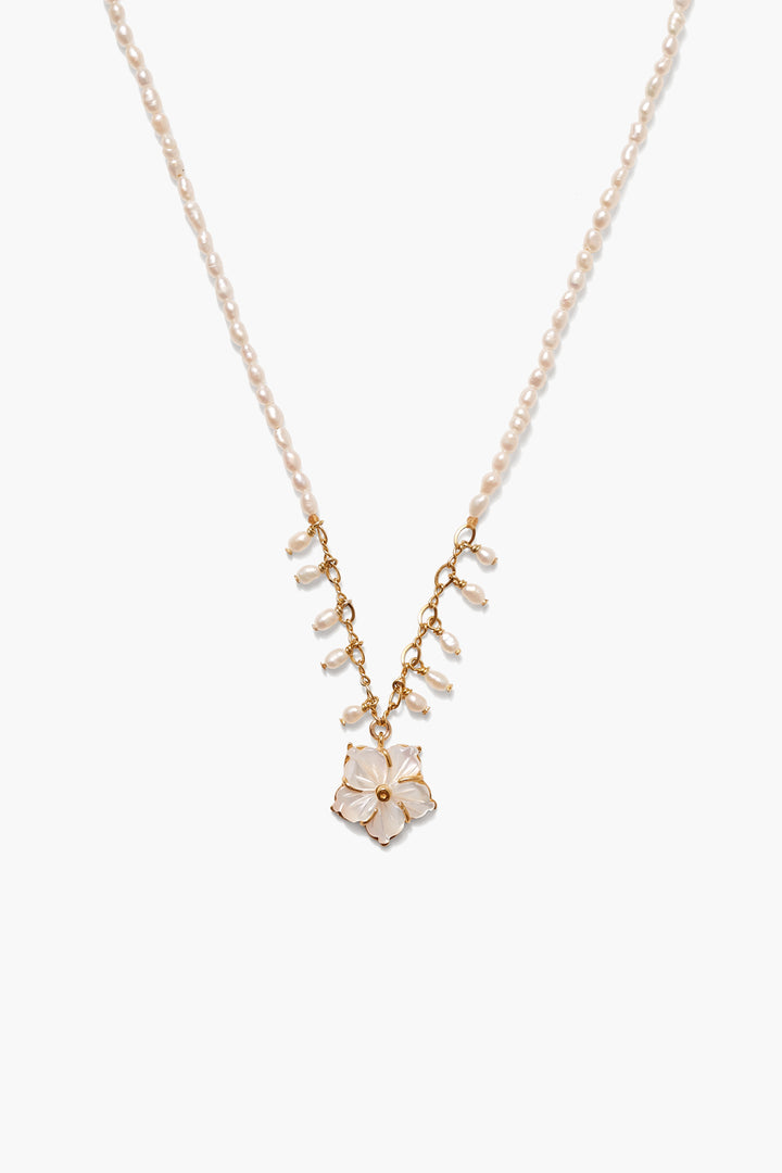 WHITE PEARL FLOWER CHARM NECKLACE - Kingfisher Road - Online Boutique