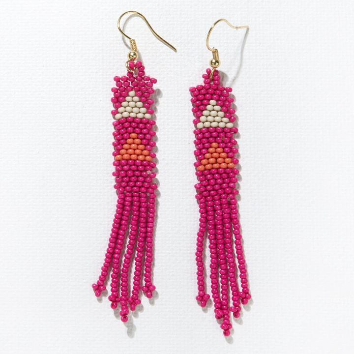 HOT PINK CORAL FRINGE SEED BEAD EARRING - Kingfisher Road - Online Boutique
