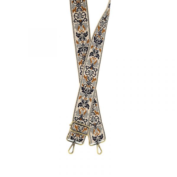 FLORAL FILIGREE EMBROIDERED GUITAR STRAP-NAVY - Kingfisher Road - Online Boutique