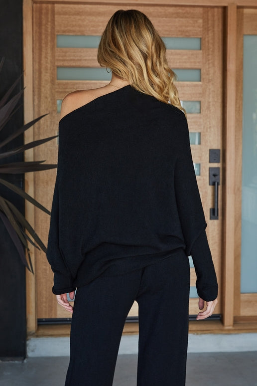 VISCOSE ASYMMETRICAL SWEATER-BLACK - Kingfisher Road - Online Boutique