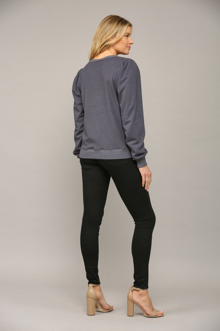 LONG SLEEVE BUTTON SWEATER - ZINC - Kingfisher Road - Online Boutique