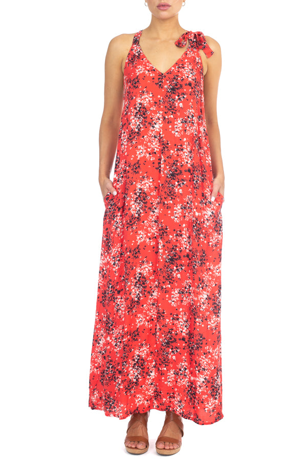 Tie Strap Maxi With Pockets - Red - Kingfisher Road - Online Boutique