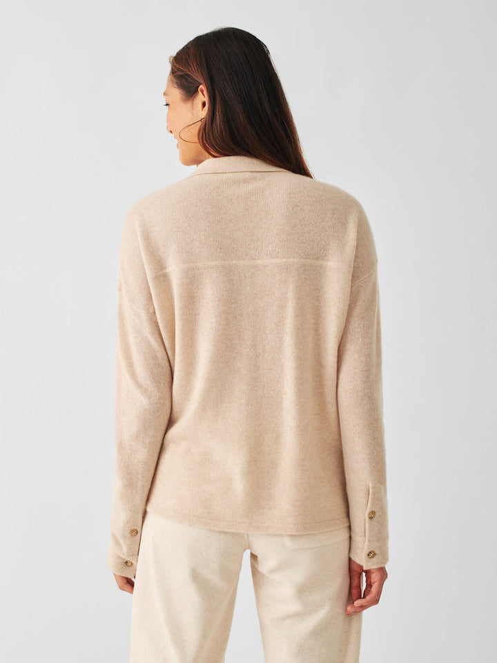 CASHMERE SWEATER SHIRT-HEATHER OATMEAL - Kingfisher Road - Online Boutique