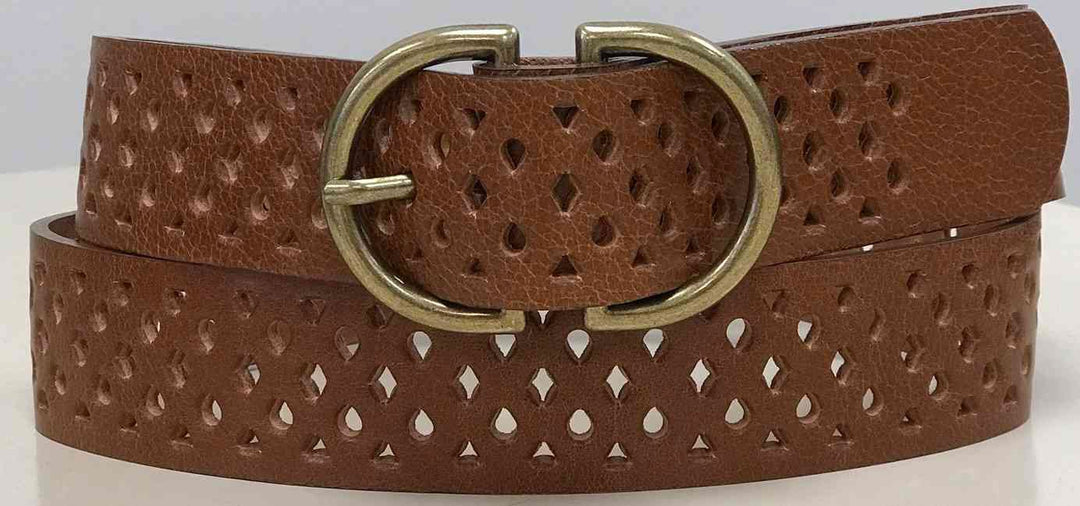 PERFORATED LEATHER BELT - BROWN - Kingfisher Road - Online Boutique