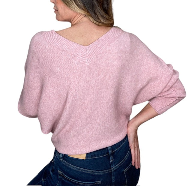 LENNY DOUBLE V NECK BATWING SWEATER-SOFT PINK - Kingfisher Road - Online Boutique