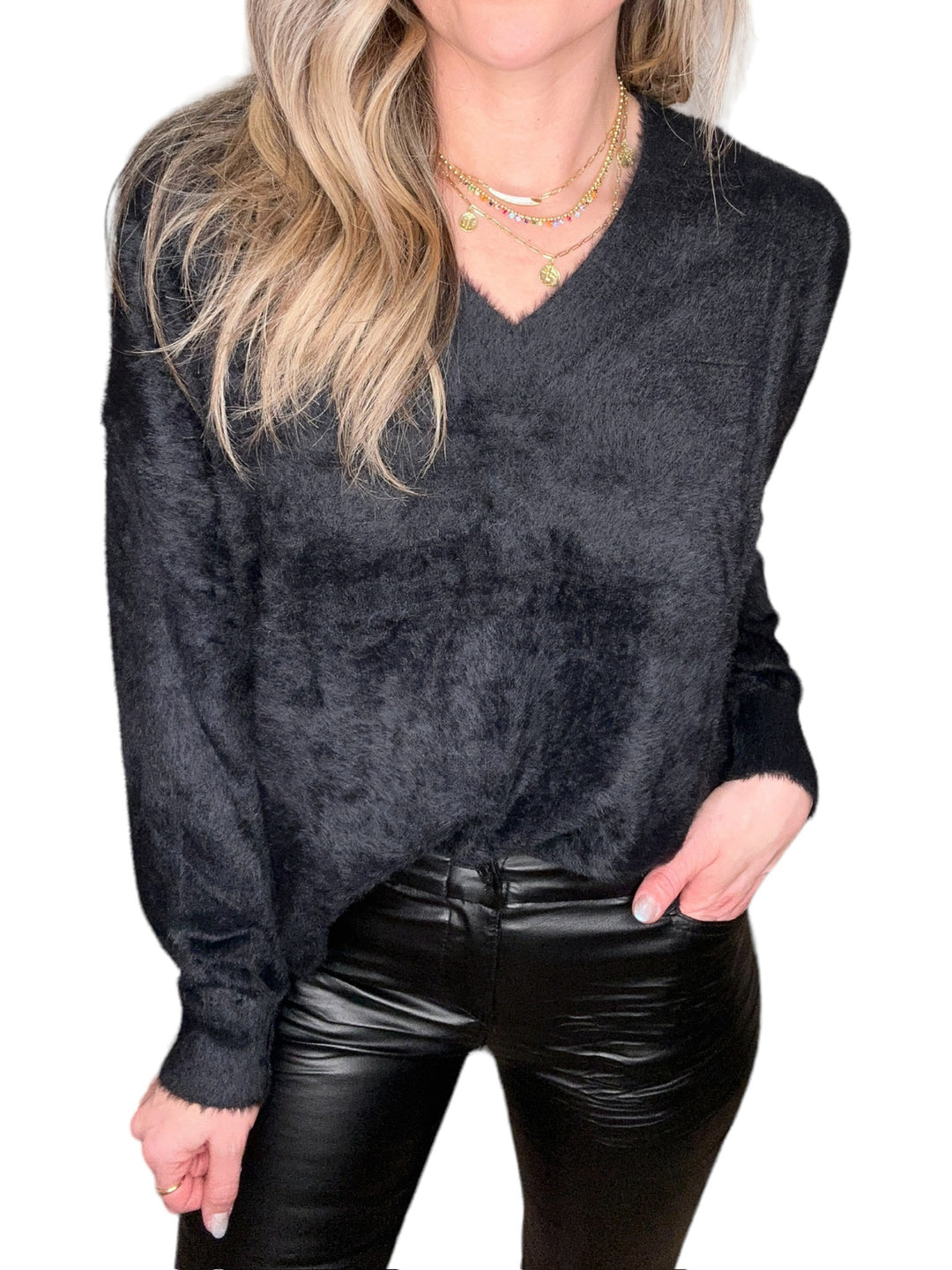 V-NECK SWEATER-BLACK - Kingfisher Road - Online Boutique