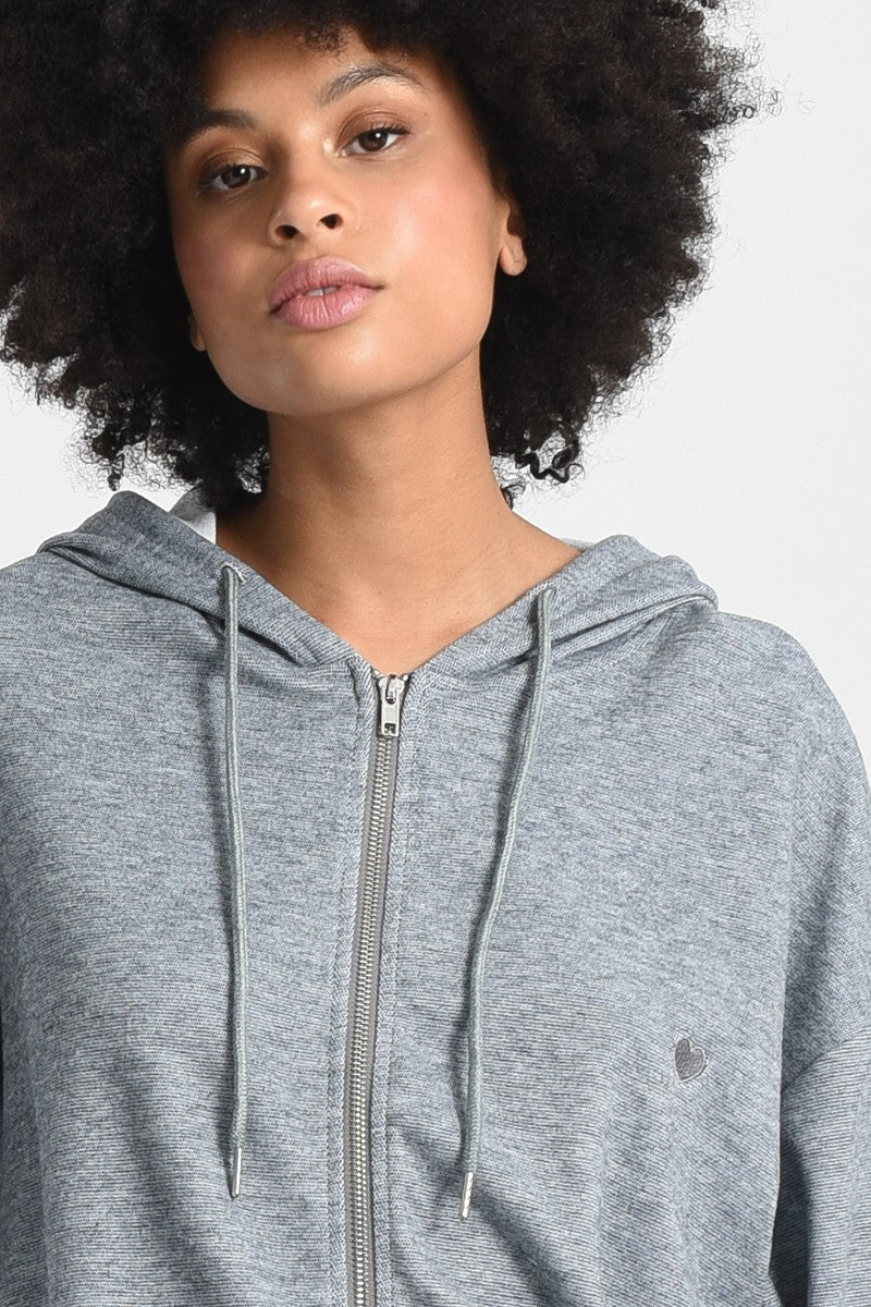 ZIP UP HOODIE W/DRAWSTRING - NAVY BLUE - Kingfisher Road - Online Boutique