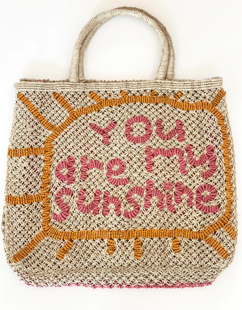 NATURAL ORANGE YOU ARE MY SUNSHINE LARGE JUTE TOTE - Kingfisher Road - Online Boutique