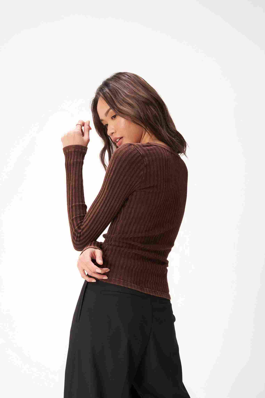 WHAT'S THE SCOOP WASHED RIB LONGSLEEVE-MW ESPRESSO - Kingfisher Road - Online Boutique