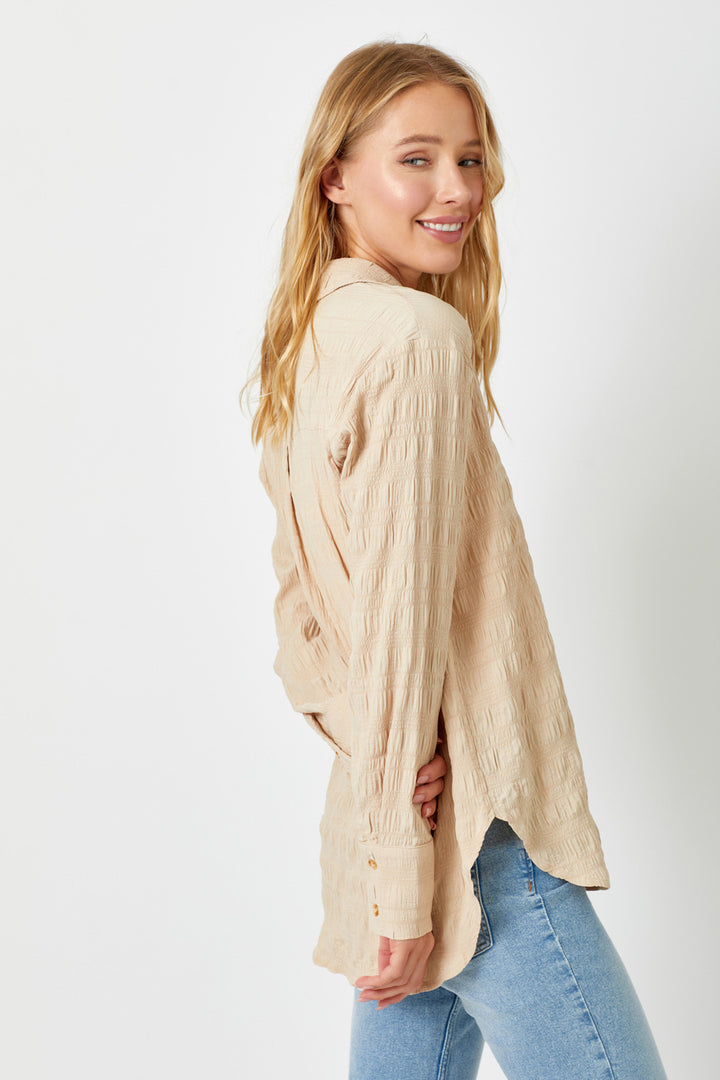 TEXTURED STRIPE BUTTONDOWN SHIRT-ALMOND - Kingfisher Road - Online Boutique