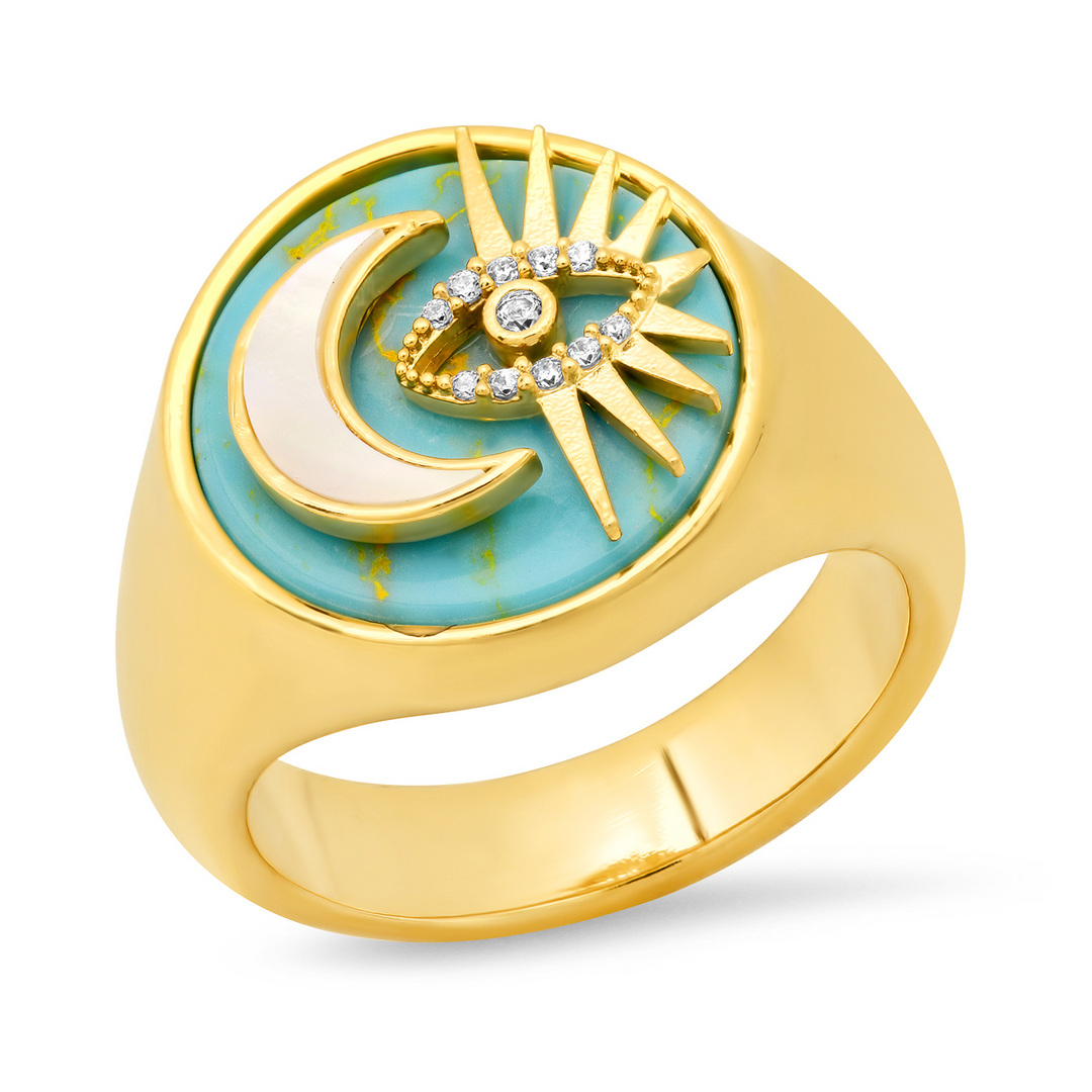 TURQUOISE STARBURST CELESTIAL SIGNET RING - Kingfisher Road - Online Boutique