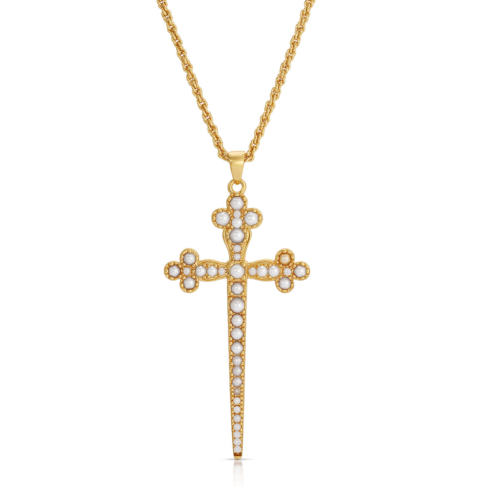 ATHENA CROSS NECKLACE-PEARL - Kingfisher Road - Online Boutique