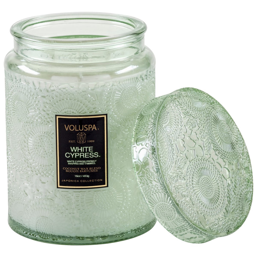 WHITE CYPRESS GLASS JAR/LID - Kingfisher Road - Online Boutique
