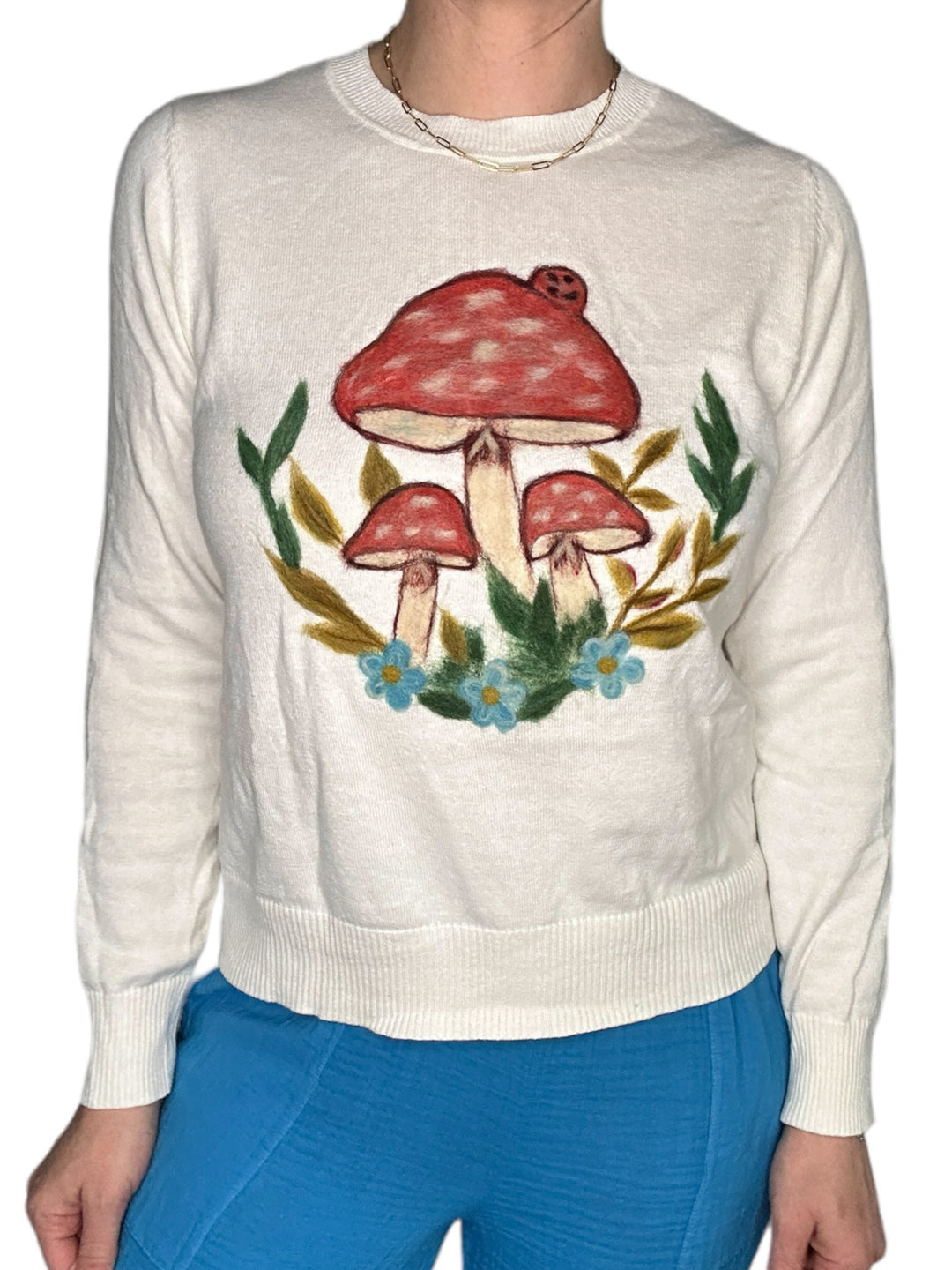 COTTON CASHMERE MUSHROOM CREW NECK SWEATER-CREAM - Kingfisher Road - Online Boutique