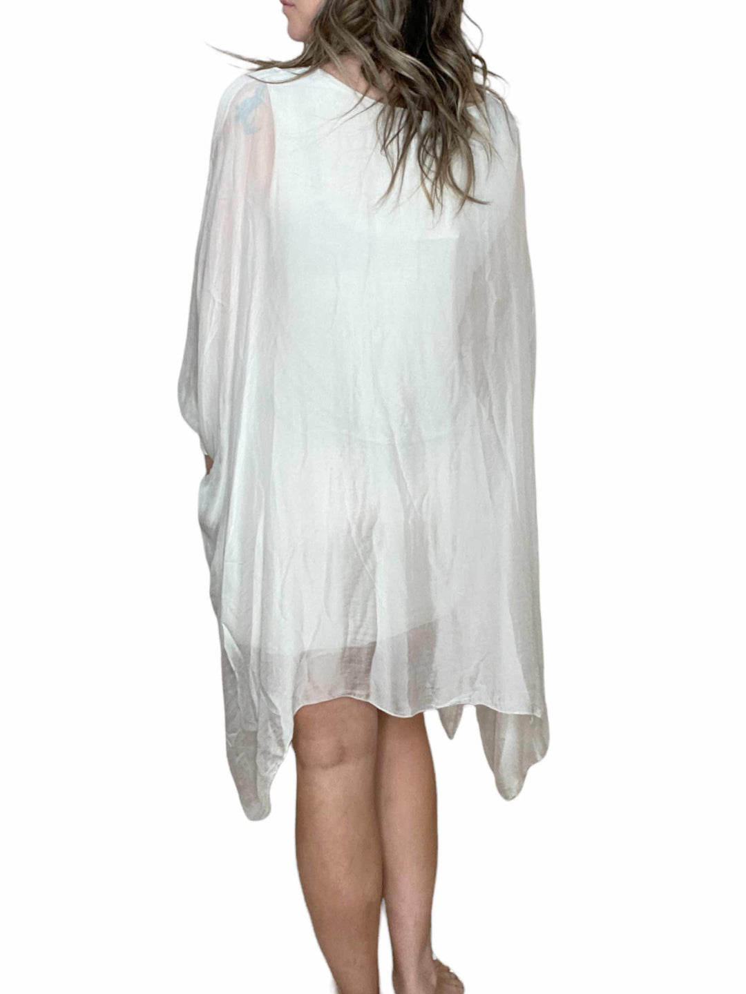 SILK ROUND NECK LONG TUNIC - BEIGE - Kingfisher Road - Online Boutique