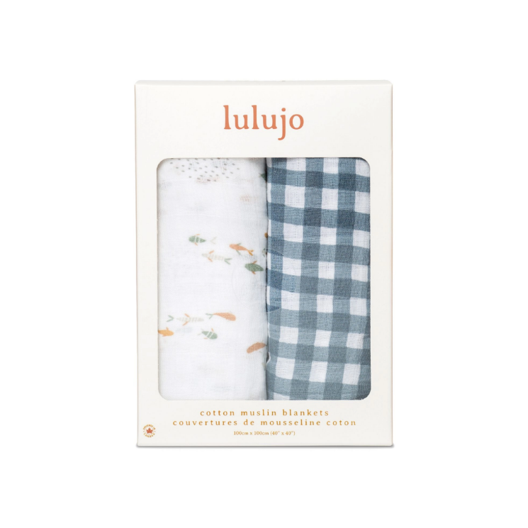 FISH/NAVY GINGHAM SWADDLE 2 PACK - Kingfisher Road - Online Boutique