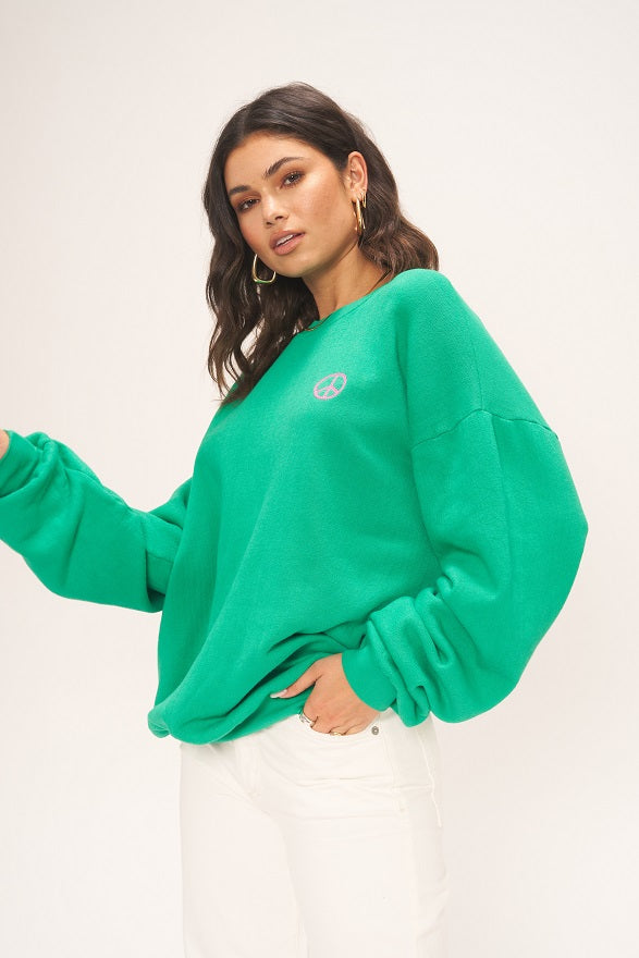 EMBROIDERED PEACE SWEATSHIRT - EMERALD - Kingfisher Road - Online Boutique