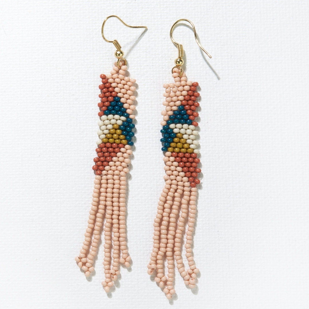 BLUSH RUST PEACOCK ANGLES SEED BEAD EARRING - Kingfisher Road - Online Boutique