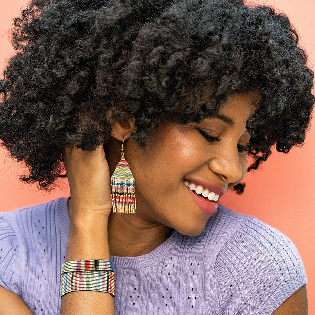 PETITE FRINGE STRIPE EARRINGS - Kingfisher Road - Online Boutique