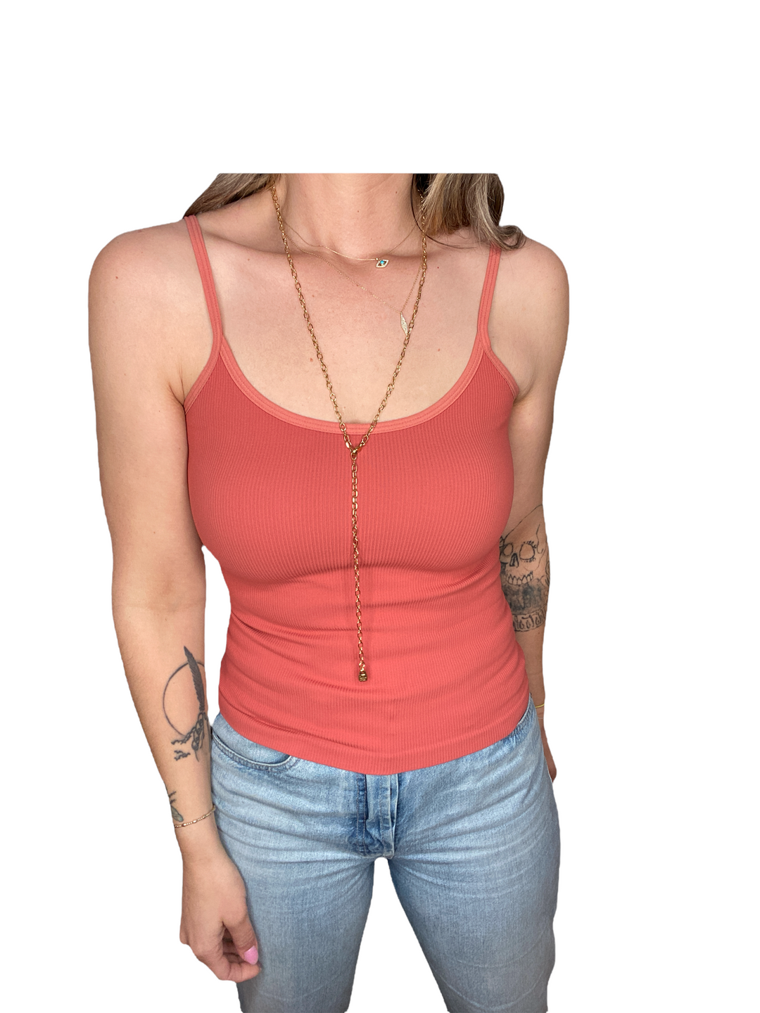ROCK CORAL THIN STRAP SCOOP NECK TANK