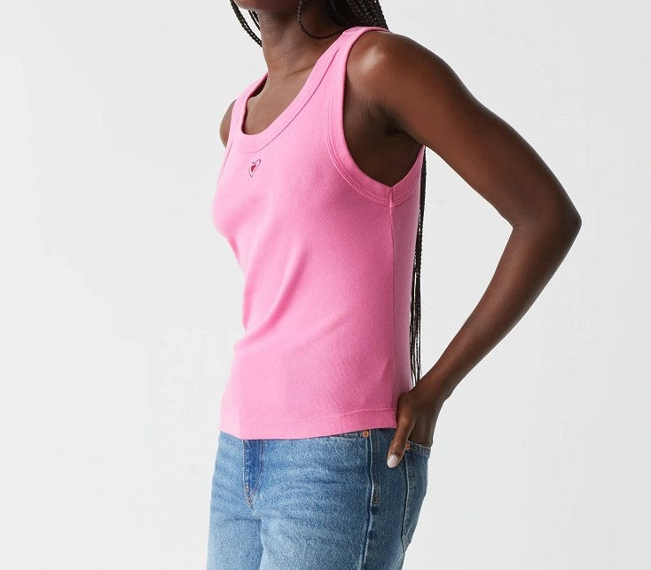 TINI EMBROIDERED HEART TANK-FLAMINGO - Kingfisher Road - Online Boutique