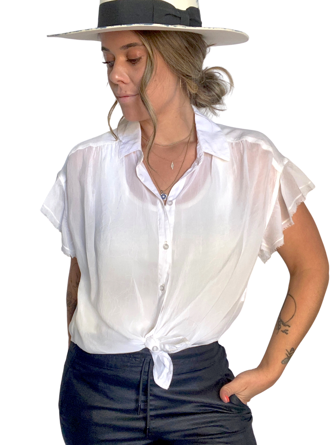 SHORT SLEEVE RUFFLE TOP - Kingfisher Road - Online Boutique