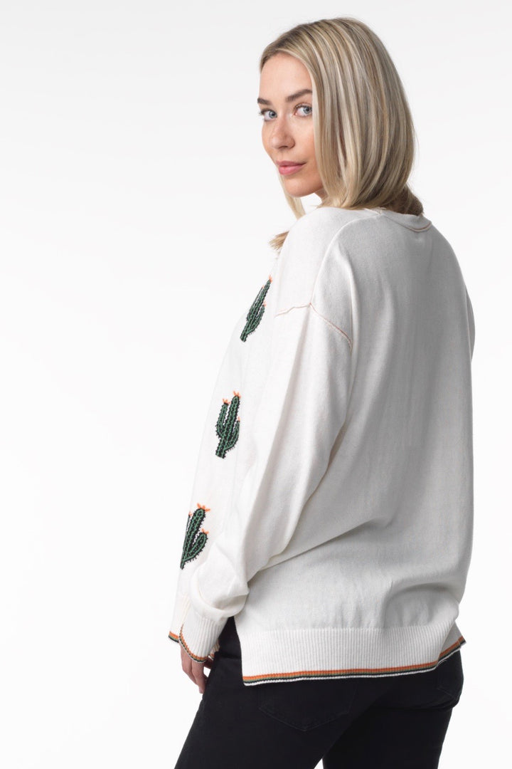 WHITE CACTUS LONG SLEEVE SWEATER - Kingfisher Road - Online Boutique
