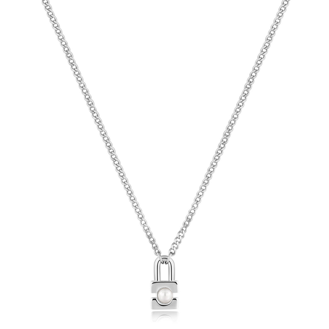 PEARL PADLOCK NECKLACE-SILVER - Kingfisher Road - Online Boutique