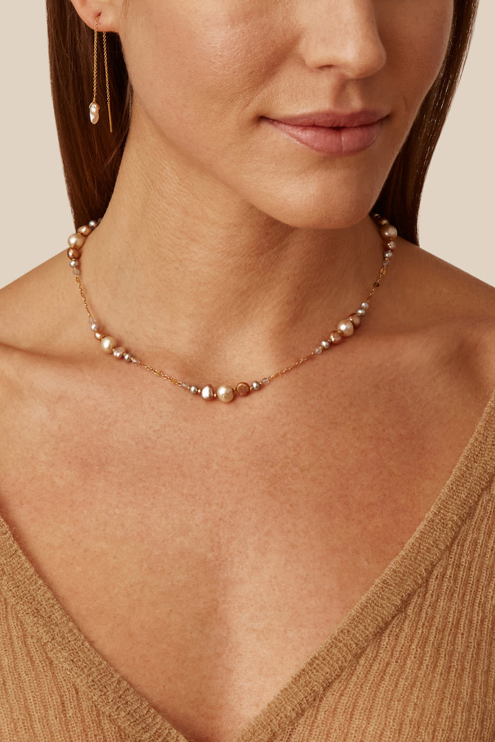 CHAMPAGNE PEARL MIX ADJUSTABLE NECKLACE - Kingfisher Road - Online Boutique