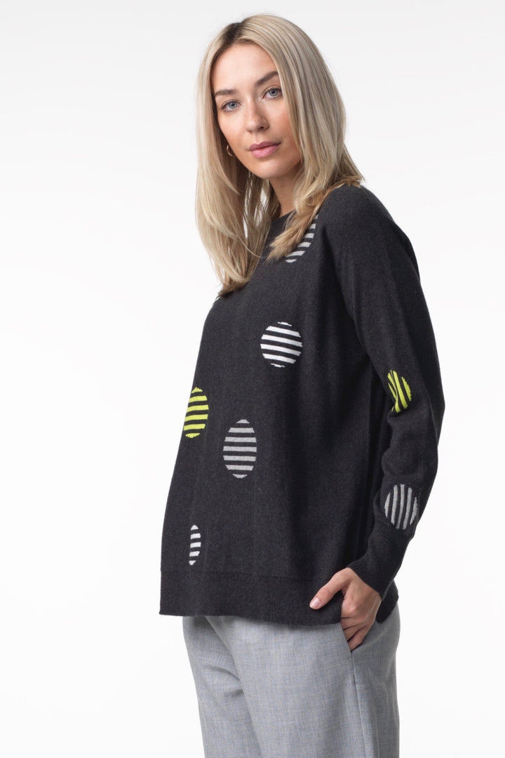 DOT STRIPE BACK SWEATER - CHARCOAL - Kingfisher Road - Online Boutique