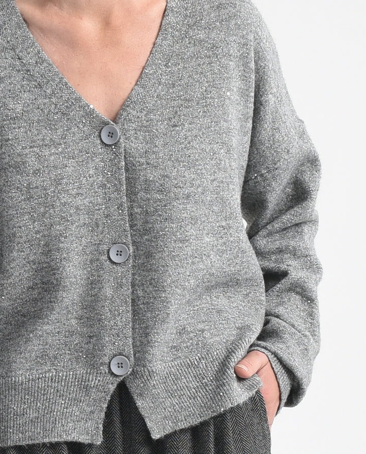 V-NECK KNIT CARDIGAN - GREY GRIS - Kingfisher Road - Online Boutique