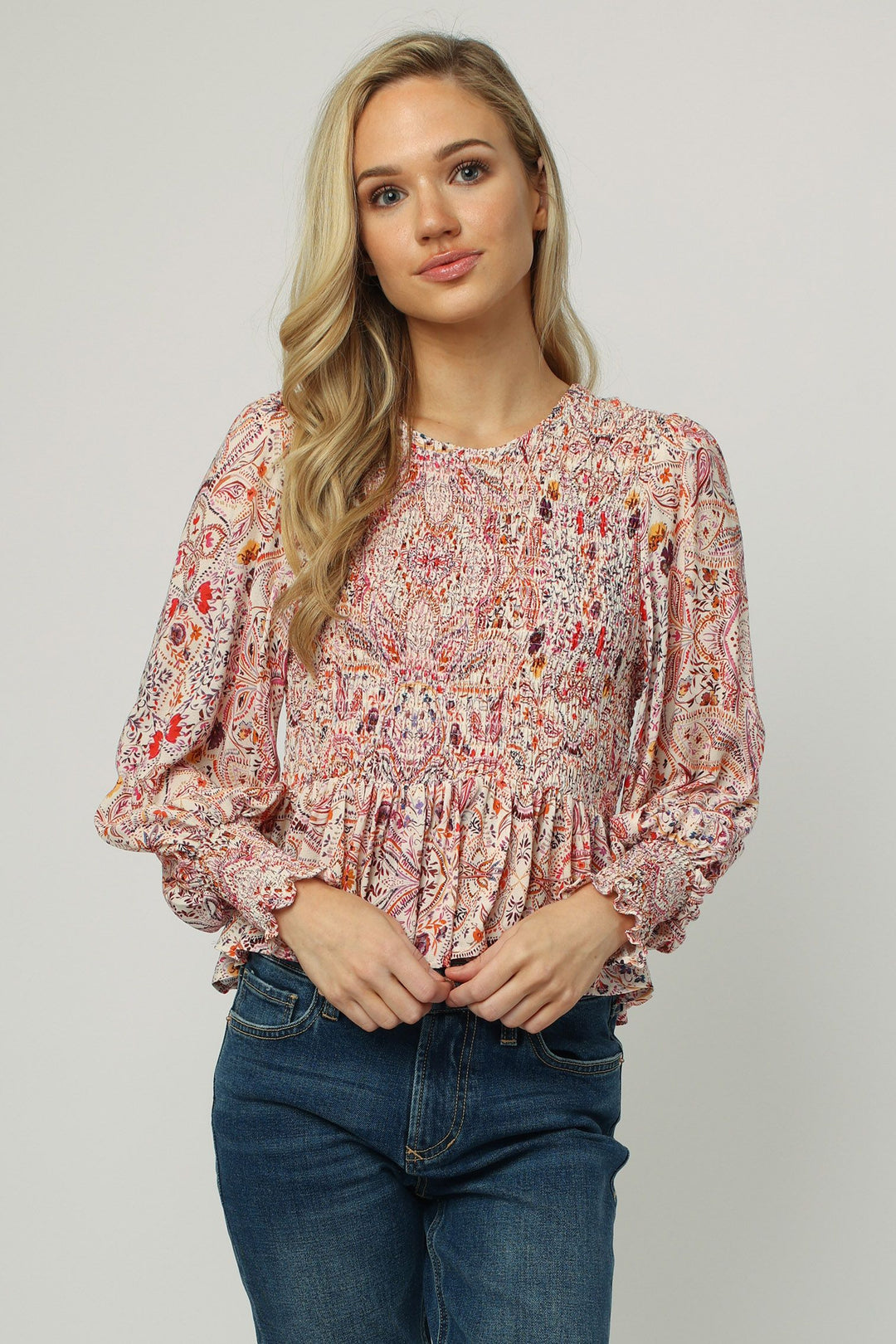 XARIA PEPLUM LONG SLEEVE TOP - BERRY MANDELA - Kingfisher Road - Online Boutique