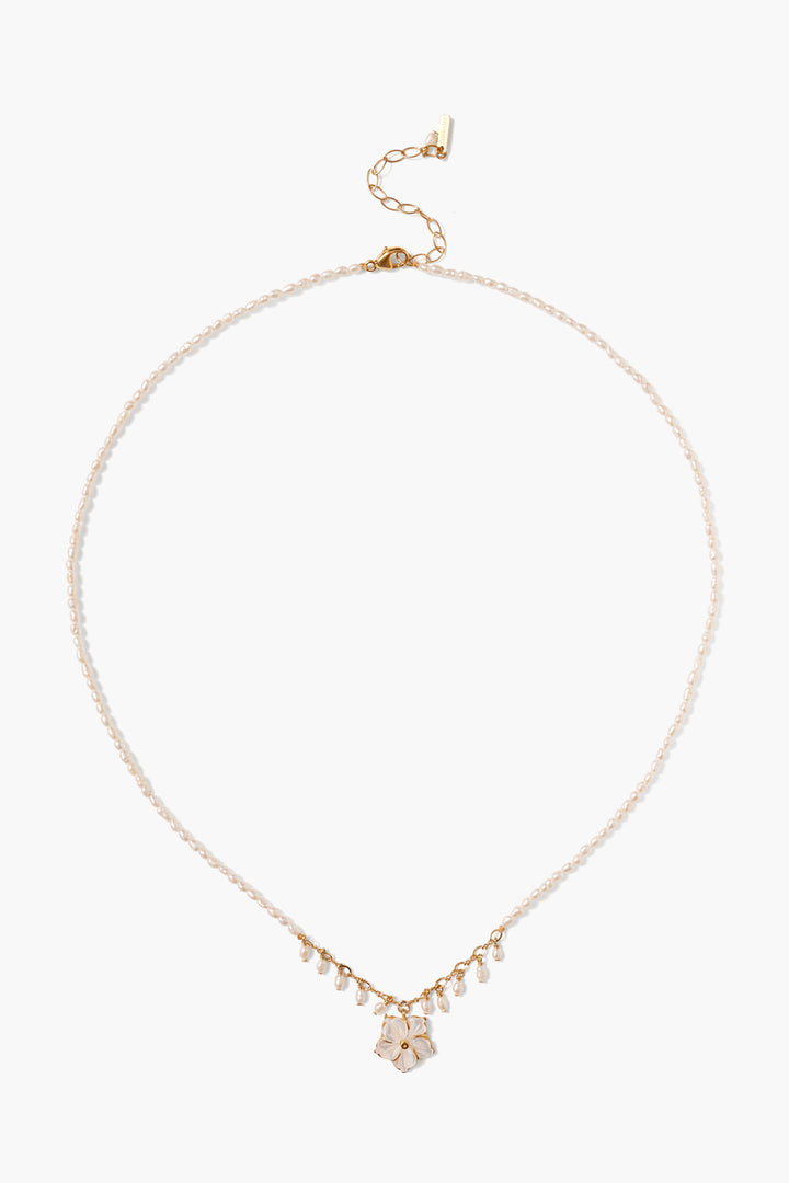 WHITE PEARL FLOWER CHARM NECKLACE - Kingfisher Road - Online Boutique