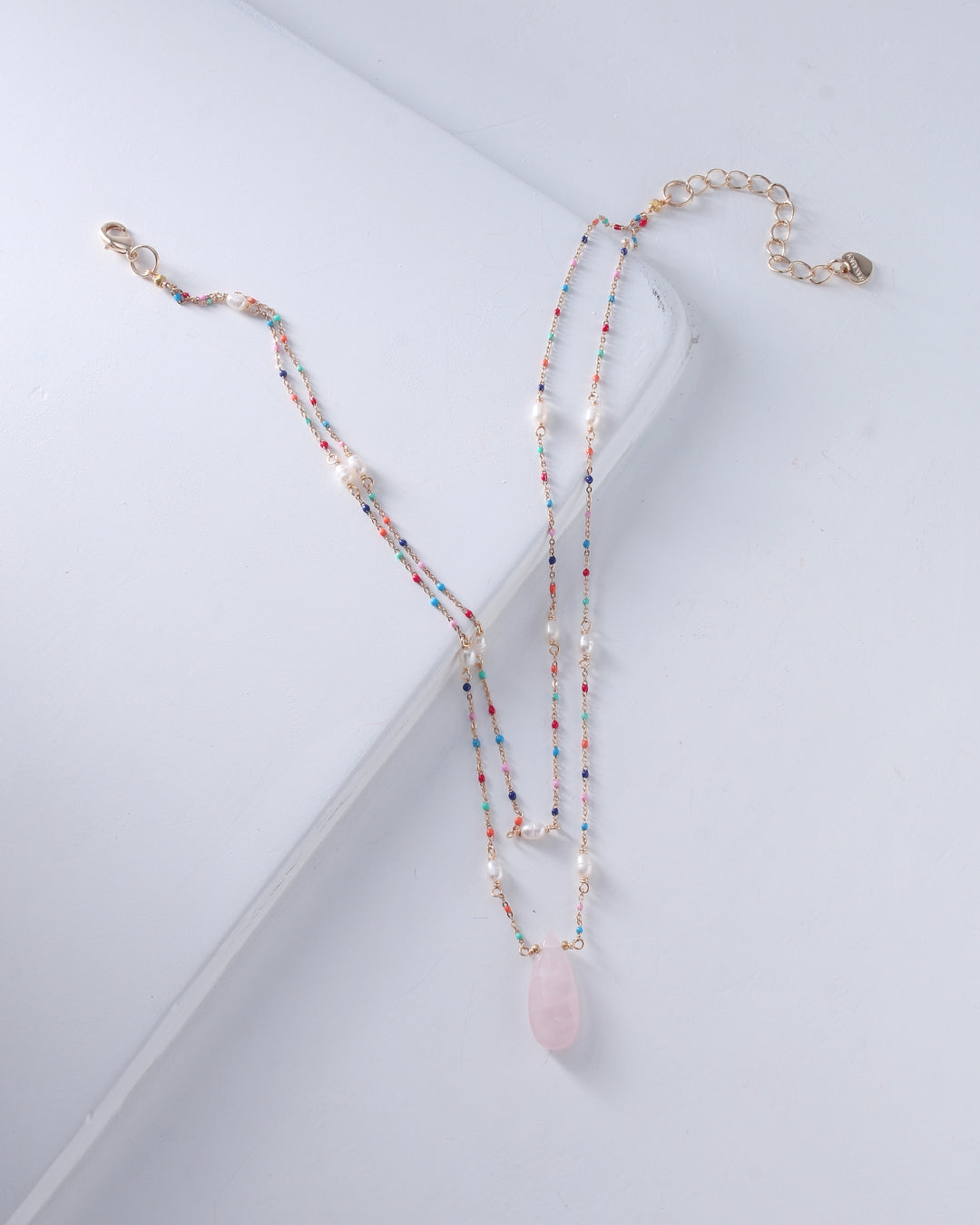 PINK AGATE DOUBLE CHAIN BEADED NECKLACE - Kingfisher Road - Online Boutique