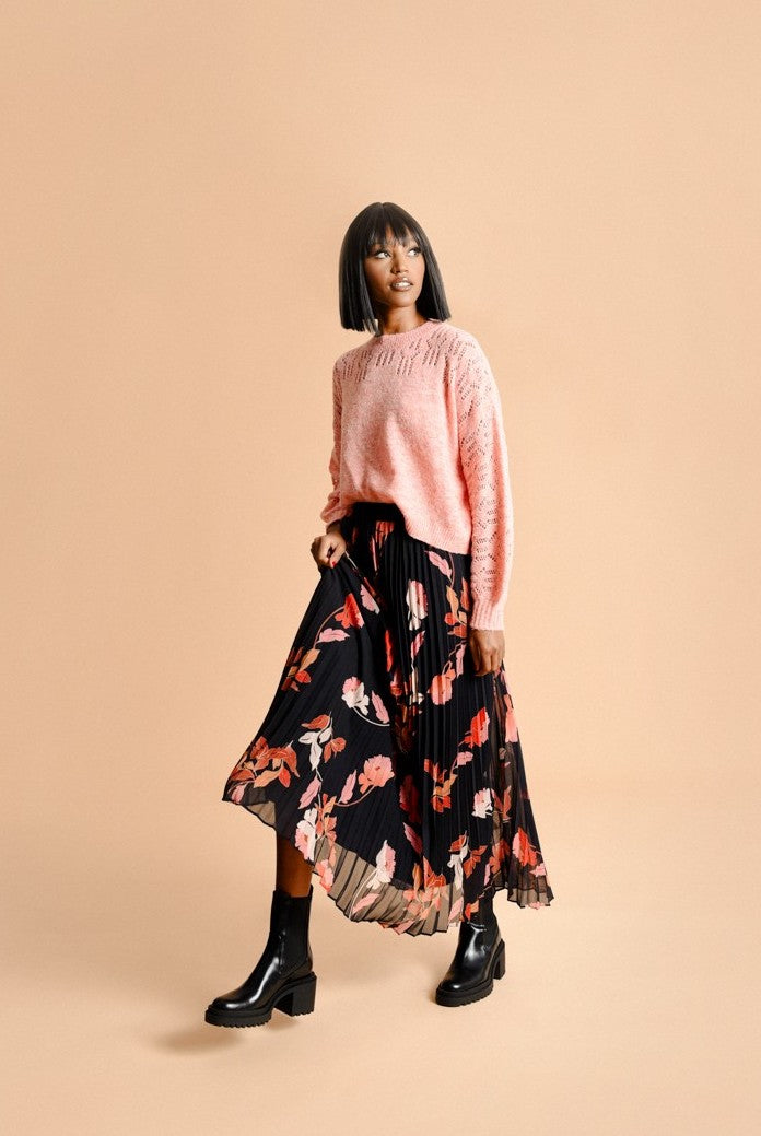 PLEATED PRINTED SKIRT - BLACK ASHLEY - Kingfisher Road - Online Boutique