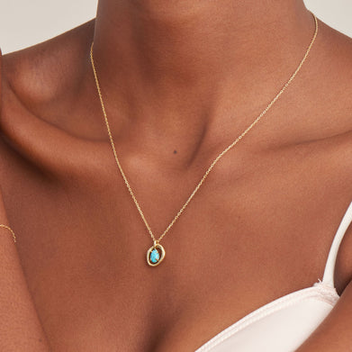 TURQUOISE WAVE CIRCLE PENDANT NECKLACE-GOLD - Kingfisher Road - Online Boutique